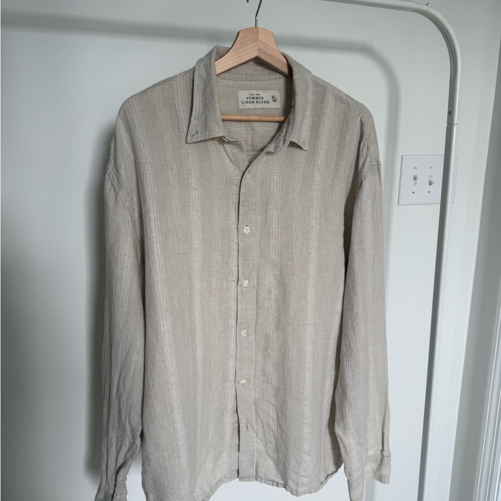 Abercrombie Striped Linen Blend White & Beige Shirt